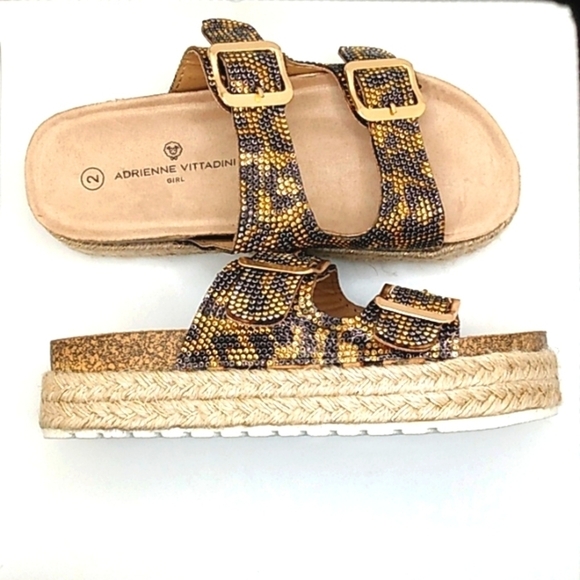 ADRIENNE VITTADINI GIRL FREJA LEOPARD GOLD RHINESTONE MULES SIZE 2 NWT - Picture 5 of 7